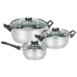 Набор посуды из 6 предметов BAKS-SET-6 из нерж стали (2 кастр+ковш) с крышками: 2,0/2,8 л+1,4л)