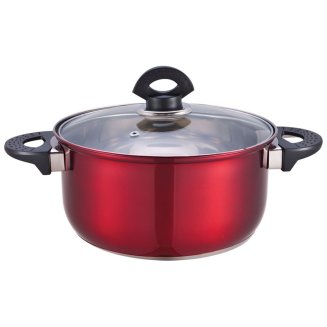Кастрюля из нерж стали с крышкой (стекло) ROSSO-16, ручки - бакелит, капс дно, 1,9 литра