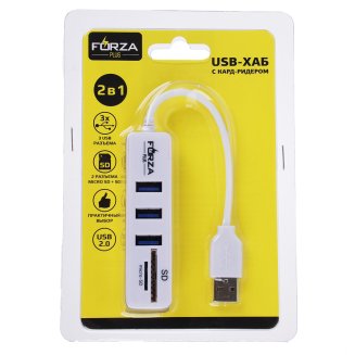 USB-хаб 3 USB, USB 2.0, кард-ридер SD, Micro-SD FORZA