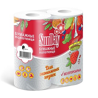 Полотенца бумажные 2 рул, двухслойные, Sunday
