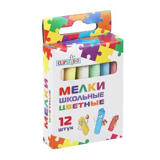 Мелки школьные цветные 12 штук, в картонной коробке с подвесом ClipStudio