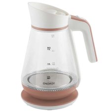 Чайник ENERGY E-297 (1,5 л) стекло, пластик цвет бело-коралловый