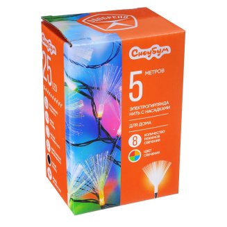 Гирлянда электр, 5м, 24LED, с нас. \&quot;Кисточка\&quot;, мультицвет, 8 режимов, чп, 220В СНОУ БУМ