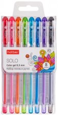 Набор гелевых ручек Hatber Solo ColorGel 8 цв. 0,5мм в пластиковом пенале с европодвесом