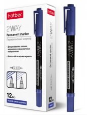 Маркер перманентный Hatber 2WAY Двухсторонний 1 mm/0,5 mm закругленный пишущий узел Синий 12шт. в ка