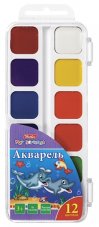 Краски Акварель медовые полусухие 12 цв. Hatber-Дельфины- без кисти в пластиковом пенале