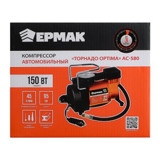 Компрессор автомобильный АС-580, тип Торнадо ОPTIMA, в сумке, 35л/мин, 150Вт ЕРМАК