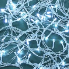 Гирлянда эл. вьюн 10м, 100 LED, белый, пост. свеч., ПВХ прозр., коннектор, 220В СНОУ БУМ