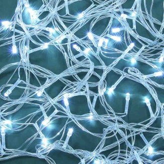 Гирлянда эл. вьюн 10м, 100 LED, белый, пост. свеч., ПВХ прозр., коннектор, 220В СНОУ БУМ