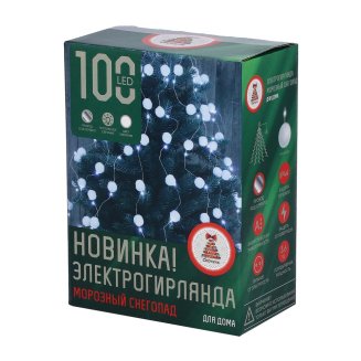 Гирлянда эл. \"Морозный снегопад\", на ели 1-1.5м,л/росы медь,100LED,белый,п/свеч,серебро,220В СНОУ БУ