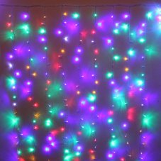 Гирлянда для улицы ЗАНАВЕС "Мерцание" ш2.0* в6.0 м 960 ламп LED, прозрач.пров,1 реж.,IP-54, Мультицв