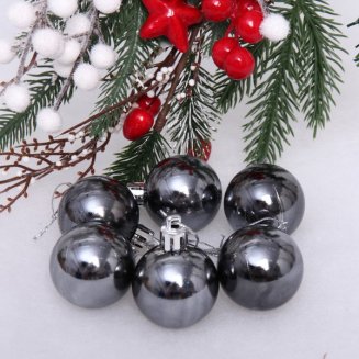 Новогодние шары 4 см (набор 6 шт) \"Глянец\", графит