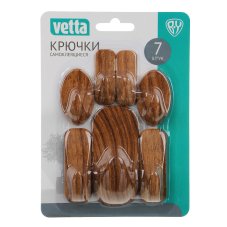 Крючки самоклеящиеся, цвет дерева, 7шт, ABS пластик VETTA