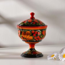 Конфетница, с крышкой, большая, хохлома 3899718