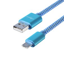 Кабель для зарядки Волна Micro USB, 1м, 2А, тканевая оплётка, 4 цвета, пакет FORZA