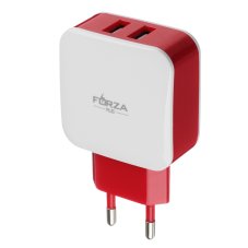 Сетевое зарядное устройство Акварель, 2xUSB, 2А, 5В, 3 цвета FORZA (гарантия 2 недели)
