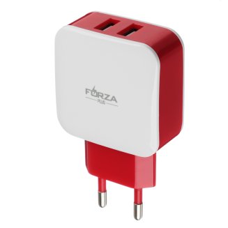 Сетевое зарядное устройство Акварель, 2xUSB, 2А, 5В, 3 цвета FORZA (гарантия 2 недели)