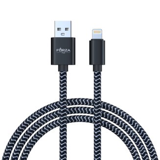 Кабель для зарядки Волна iP, 1м, 2А, тканевая оплётка, 4 цвета, пакет FORZA