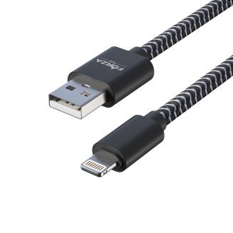 Кабель для зарядки Волна iP, 1м, 2А, тканевая оплётка, 4 цвета, пакет FORZA