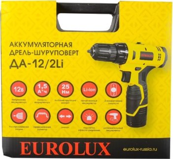 Акция!Дрель-шуруповерт аккумуляторная ДА-12/2Li Eurolux