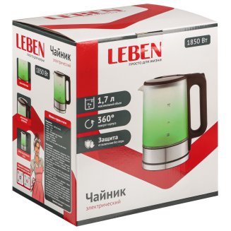 Чайник с цветной колбой 1,7 л., стекло LEBEN