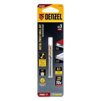Сверло спиральное по металлу 3 x 60мм, Р6М5, Golden Tip , 2шт.// Denzel