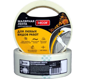 Малярная лента 38 мм х 25 м, креппированная, 140 мкм DECOR