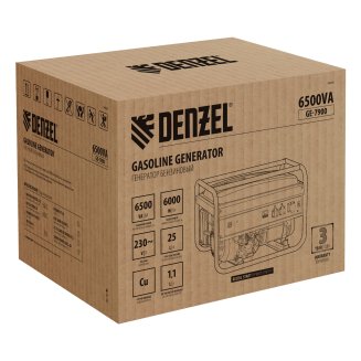 Генератор бензиновый GE-7900, 6,5 кВт, 220В/50Гц, 25 л, ручной старт// Denzel