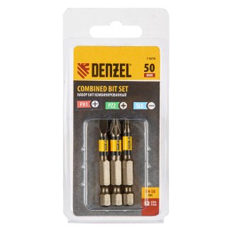 Набор бит комбинированный 3шт.PH2. PZ2. SL5. 50мм, сталь S2// Denzel