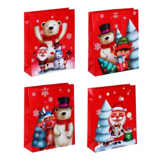 Пакет подарочный бумажный, с ламинированным нанесением, 26x32x9 см, 4 дизайна, арт 16 СНОУ БУМ