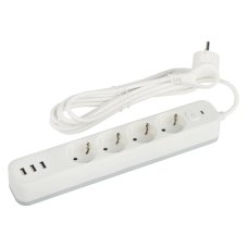 Сетевой фильтр ПВС 3х0.75 4роз+3USB 1,5м 10А белый термозащита/варист, земля, PP USF-4es-1,5m ЭРА