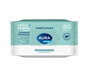 Влажные полотенца 60шт/уп. big-pack AURA Family