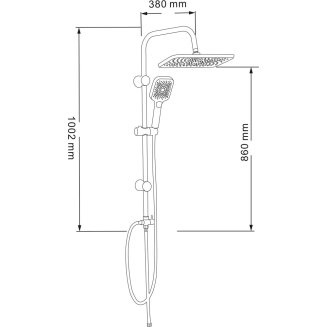 Душевая система, верхний душ 1 режим 300x200мм, ручной душ 1 режим 95x115мм, черный RAIN