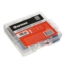 Набор металлических шурупов с дюбелями на 106шт ЕРМАК