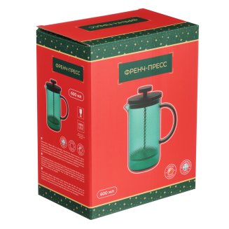 Френч-пресс 600мл, жаропрочное стекло Новогодняя коллекция Щелкунчик