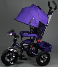 Трехколесный велосипед STREET TRIKE, надувные колеса, фара свет, звук, амортизатор (Сирень